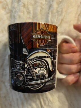 Harley-Davidson White, Black & Orange Motorcycle Logo Mug